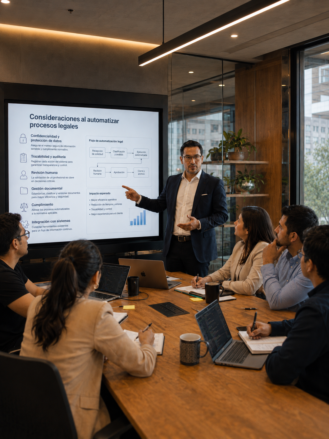 Equipo de Vantar presentando un flujo de automatización de procesos legales con IA